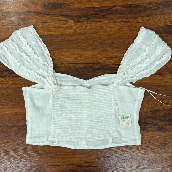 Free People White Smocked Cotton Crop Top Large - Picture 4 of 8